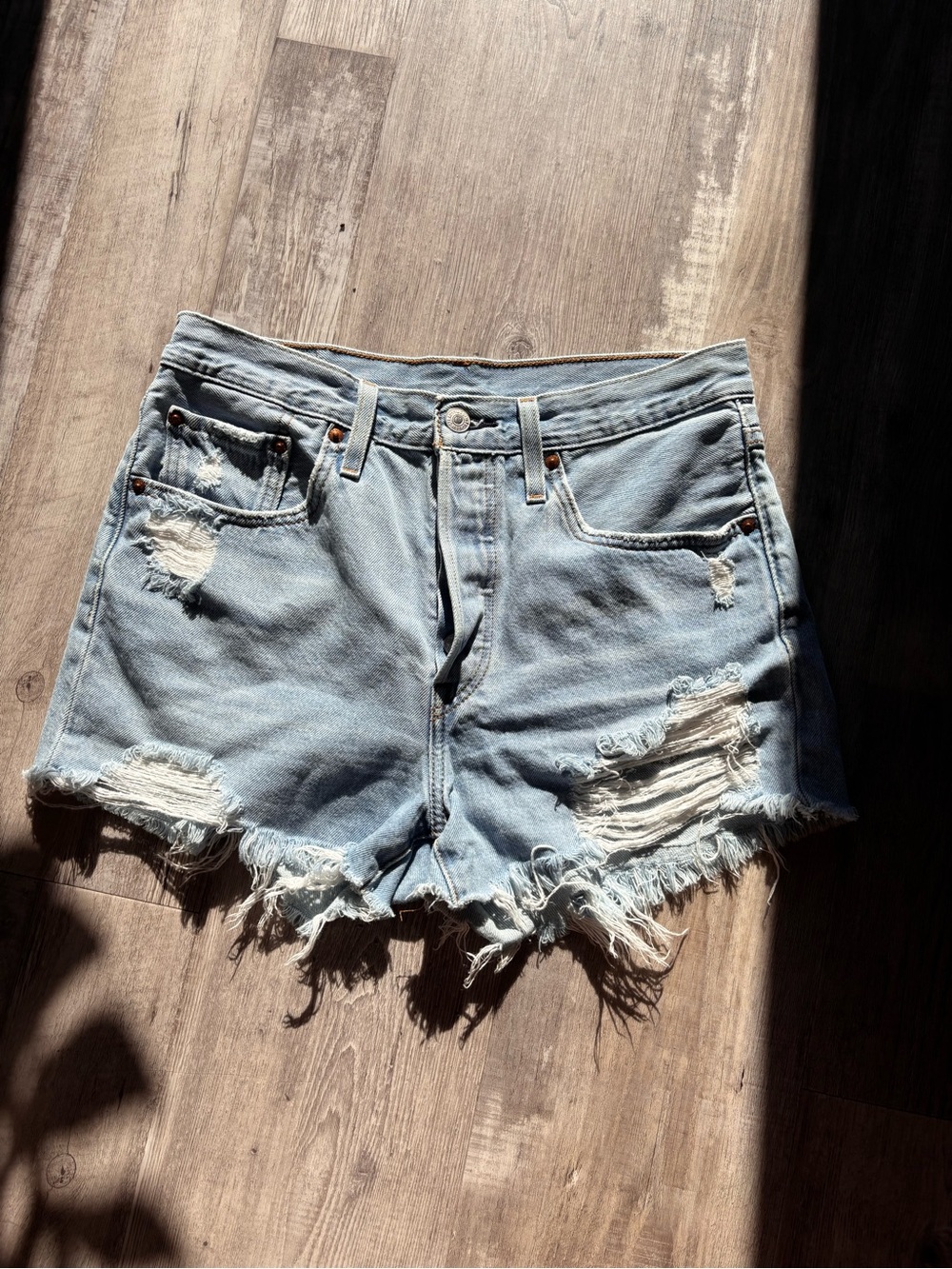 Levi's Light Blue Distressed Denim Cutoff Shorts
